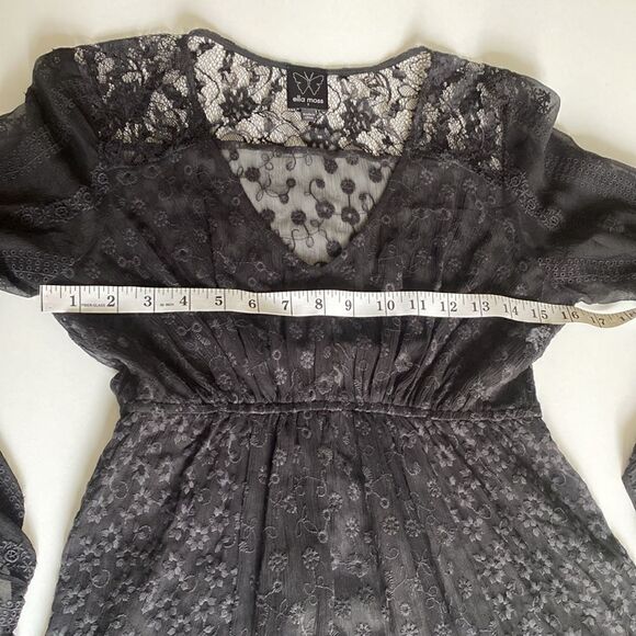Ella Moss Black Empire Waist Lace Overlay Dress Size Small - Picture 8 of 12